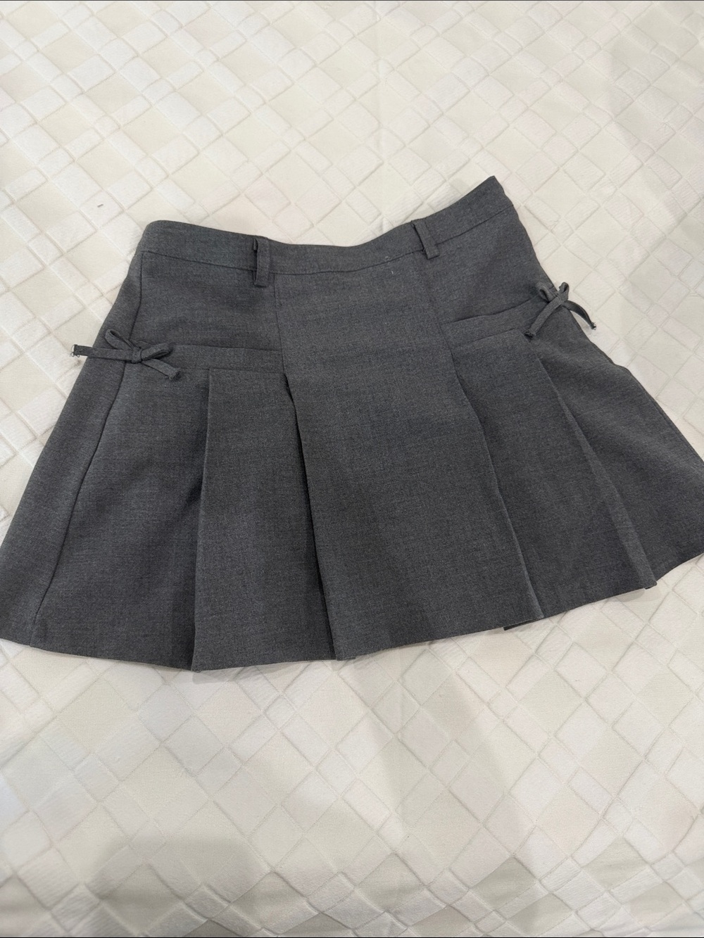 Zara Dark Gray Pleated Mini Skirt with Side Bows